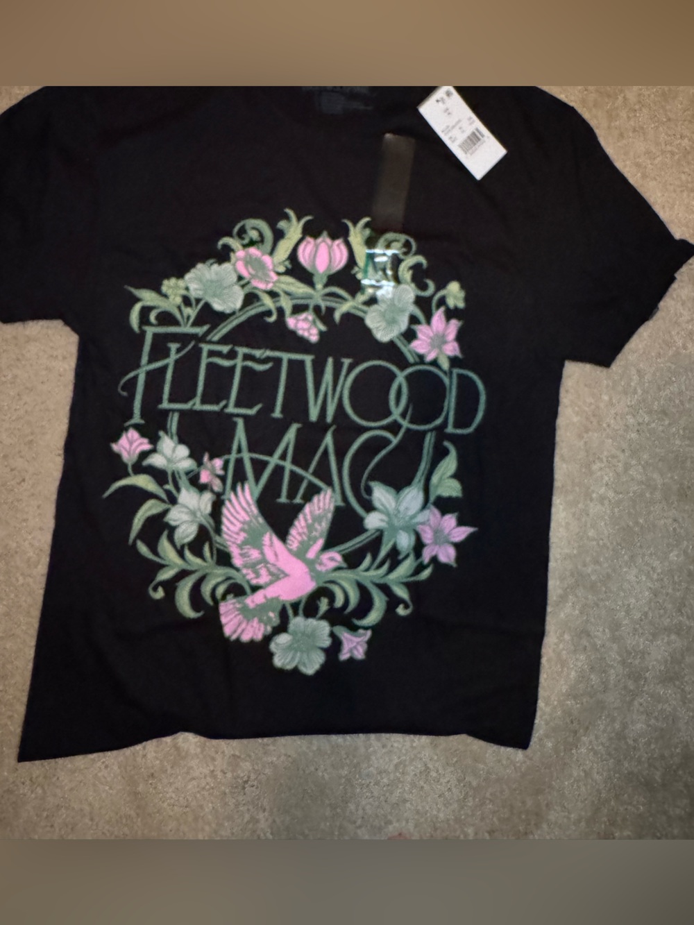 Target Black Fleetwood Mac Short Sleeve Tee with Pink & Green Floral Design